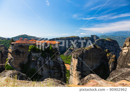 Vallaam Monastery and strange rock formations on the rocky cliffs of Meteora, Greece Vallaam Monastery and strange rock formations on the rocky cliffs of Meteora, Greece 90902962