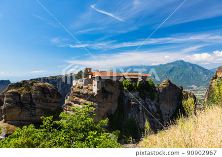 Vallaam Monastery and strange rock formations on the rocky cliffs of Meteora, Greece 90902967