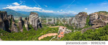Lusanu Monastery and St. Nicholas Anapahusas Monastery on the rocky cliffs of Meteora, Greece Lusanu Monastery and St. Nicholas Anapahusas Monastery on the rocky cliffs of Meteora, Greece 90903246