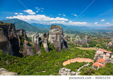 Lusanu Monastery and St. Nicholas Anapahusas Monastery on the rocky cliffs of Meteora, Greece Lusanu Monastery and St. Nicholas Anapahusas Monastery on the rocky cliffs of Meteora, Greece 90903250