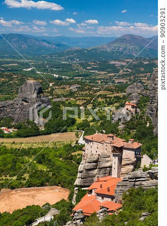 Lusanu Monastery and St. Nicholas Anapahusas Monastery on the rocky cliffs of Meteora, Greece Lusanu Monastery and St. Nicholas Anapahusas Monastery on the rocky cliffs of Meteora, Greece 90903291
