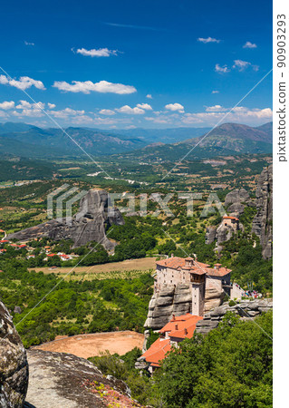 Lusanu Monastery and St. Nicholas Anapahusas Monastery on the rocky cliffs of Meteora, Greece Lusanu Monastery and St. Nicholas Anapahusas Monastery on the rocky cliffs of Meteora, Greece 90903293