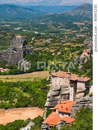 Lusanu Monastery and St. Nicholas Anapahusas Monastery on the rocky cliffs of Meteora, Greece Lusanu Monastery and St. Nicholas Anapahusas Monastery on the rocky cliffs of Meteora, Greece 90903295