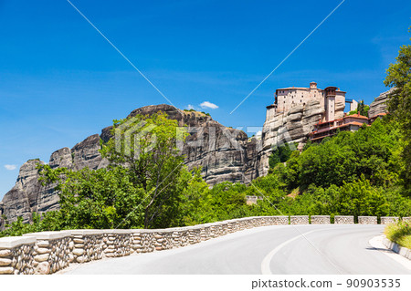 Lusanu Monastery on a huge rocky mountain in Meteora, Greece Lusanu Monastery on a huge rocky mountain in Meteora, Greece 90903535
