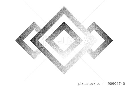 Rhombus frames grain pattern background. Black noise dots rhomb. Sand grain effect. Dots grunge banner. Abstract noise ornament pattern. Stipple circles dotwork texture. Dotted frame vector 90904740