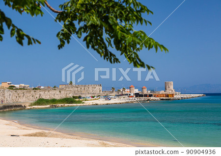 A tower in the port of Rhodes on Rhodes Island, Greece 90904936
