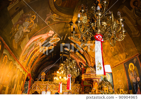 Inside the church of Agios Pantelaymon in the old town of Rhodes, Rhodes, Greece 90904965