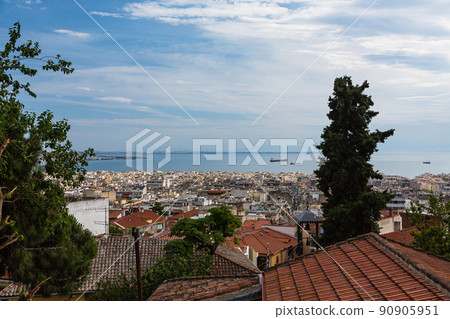 City seen from Thessaloniki Hill in Greece and Terme Bay in the Aegean Sea City seen from Thessaloniki Hill in Greece and Terme Bay in the Aegean Sea 90905951
