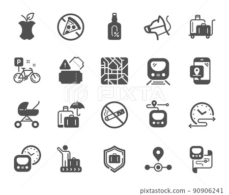 Underground icons. Subway map, Station location, Metro rules. Dog on leash, Apple core, No smoking simple icons. Underground tickets, No alcohol drink, food at metro. Baby carriage place. Vector Underground icons. Subway map, Station location, Metro rules. Dog on leash, Apple core, No smoking simple icons. Underground tickets, No alcohol drink, food at metro. Baby carriage place. Vector 90906241