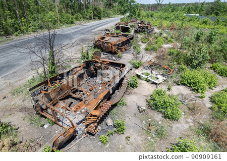 War in Ukraine - destroyed military hardware War in Ukraine - destroyed military hardware 90909161