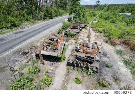 War in Ukraine - destroyed military hardware 90909278