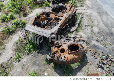 War in Ukraine - destroyed military hardware War in Ukraine - destroyed military hardware 90909294