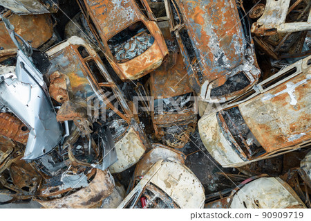 War in Ukraine: a dump of shot and burned cars in Irpin, Bucha district War in Ukraine: a dump of shot and burned cars in Irpin, Bucha district 90909719