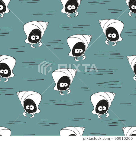Seamless sea pattern with cute crab - Stock Illustration [90910200] - PIXTA