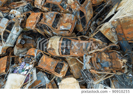 War in Ukraine: a dump of shot and burned cars in Irpin, Bucha district War in Ukraine: a dump of shot and burned cars in Irpin, Bucha district 90910255