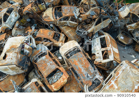 War in Ukraine: a dump of shot and burned cars in Irpin, Bucha district War in Ukraine: a dump of shot and burned cars in Irpin, Bucha district 90910540