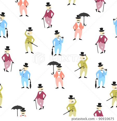 Seamless colorful pattern with funny victorian gentlemen. Kids background. Seamless colorful pattern with funny victorian gentlemen. Kids background. 90910675
