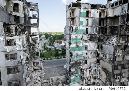 War in Ukraine - destroyed building in Borodyanka, Bucha district War in Ukraine - destroyed building in Borodyanka, Bucha district 90910712