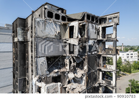 Borodyanka, Ukraine - a destroyed building during the war, Bucha district 90910783