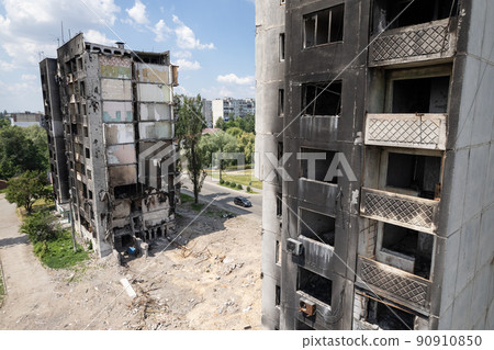 Residential building destroyed by the war in Ukraine Residential building destroyed by the war in Ukraine 90910850