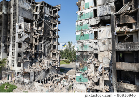 Borodyanka, Ukraine - a destroyed building during the war, Bucha district 90910940