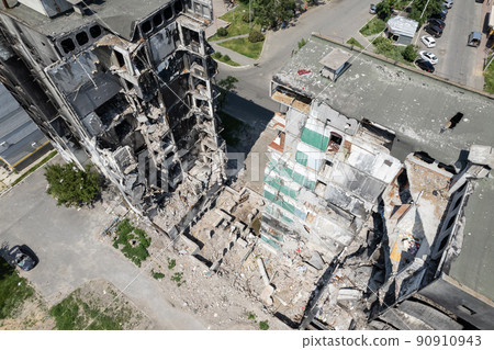 Borodyanka, Ukraine - a destroyed building during the war, Bucha district 90910943