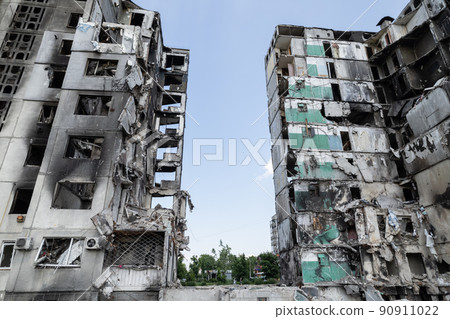 War in Ukraine - destroyed building in Borodyanka, Bucha district War in Ukraine - destroyed building in Borodyanka, Bucha district 90911022