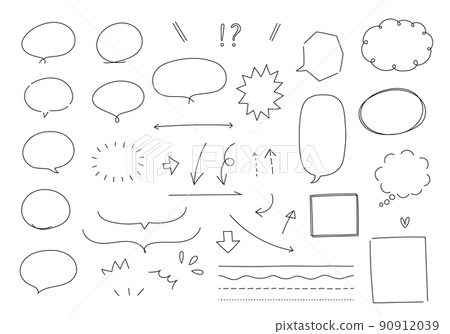 一組手繪語音氣泡、箭頭和格線（僅限未填充的線） 90912039