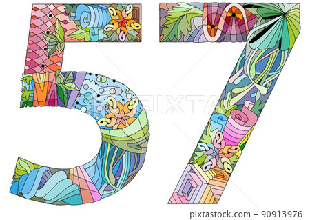 57 number vintage font. Engraving design. Vector illustration. 90913976