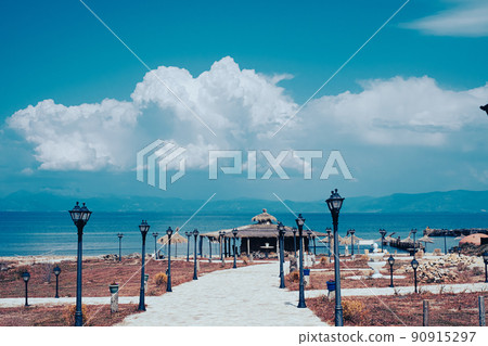 Beach sunny day Cape Rodon Adriatic Sea Albania Beach sunny day Cape Rodon Adriatic Sea Albania 90915297