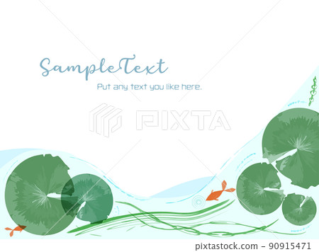 美麗的荷葉紅金魚池塘，水彩畫，框架背景 90915471