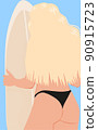 Girl on the beach. Pretty girl with a surfboard. Girl in a black swimsuit 90915723