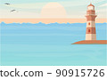 Lighthouse by the sea. Seascape, signal building by the sea. Coast landscape with lighthouse 90915726