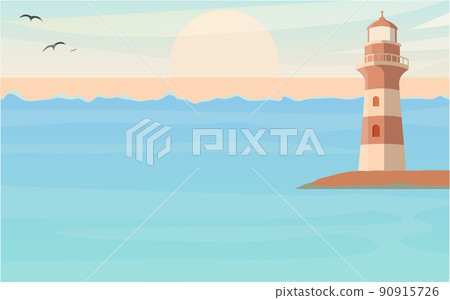 Lighthouse by the sea. Seascape, signal building by the sea. Coast landscape with lighthouse Lighthouse by the sea. Seascape, signal building by the sea. Coast landscape with lighthouse 90915726
