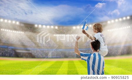 Argentina football team supporter on stadium. 90915825