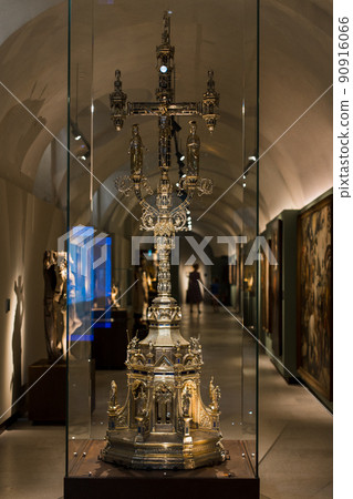beautiful vintage church decor behind glass in the museum of metal with gilding catholic in italy beautiful vintage church decor behind glass in the museum of metal with gilding catholic in italy 90916066