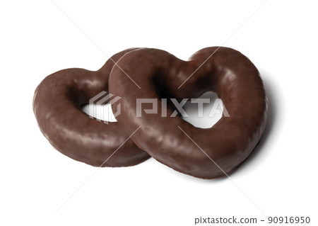 Chocolate Gingerbread Isolated, Heart Shaped Pryanik 90916950
