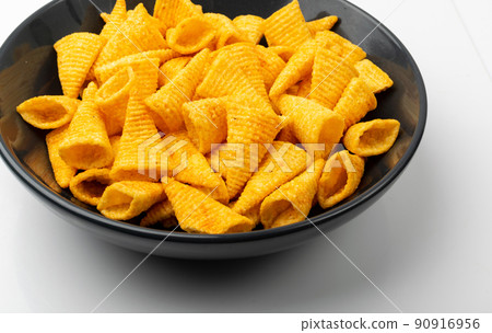 Corn Cone Isolated, Puffs with Spices Corn Cone Isolated, Puffs with Spices 90916956