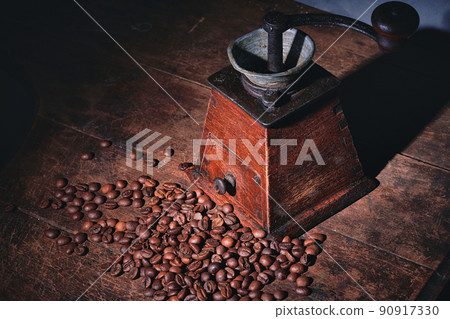 coffee beans on a wooden background black 90917330