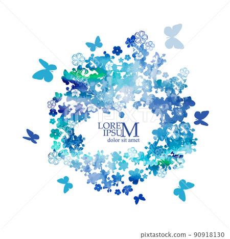 Abstraction from blue flowers and butterflies. Round floral frame for text. Vector illustration Abstraction from blue flowers and butterflies. Round floral frame for text. Vector illustration 90918130