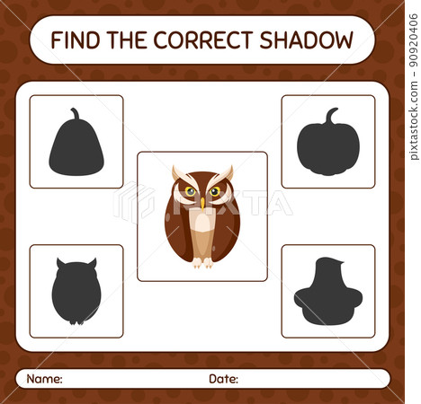 Find the correct shadows game with owl. worksheet for preschool kids, kids activity sheet 90920406
