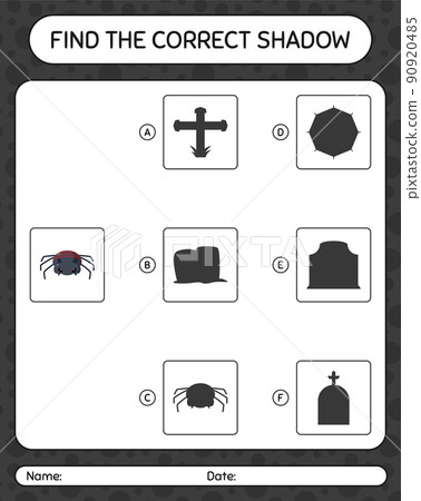 Find the correct shadows game with spider. worksheet for preschool kids, kids activity sheet Find the correct shadows game with spider. worksheet for preschool kids, kids activity sheet 90920485