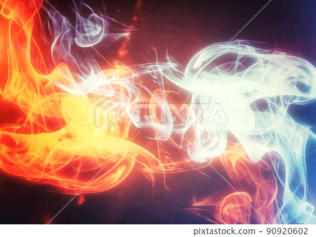3D illustration of red and blue fire swirling 3D illustration of red and blue fire swirling 90920602