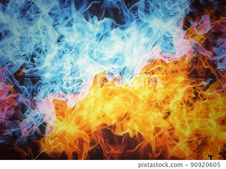 3D illustration of red and blue fire swirling 3D illustration of red and blue fire swirling 90920605