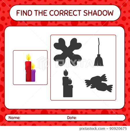Find the correct shadows game with candle. worksheet for preschool kids, kids activity sheet 90920675
