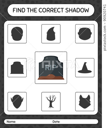 Find the correct shadows game with tombstone. worksheet for preschool kids, kids activity sheet 90920741