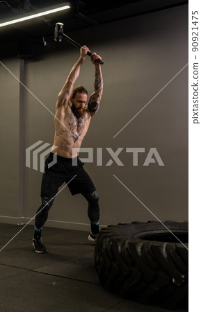 Sledgehammer trucker wheel road tire woman replace young hammer gym, for equipment concentration from male from muscular training, man adult. Dedication strenght sportswear, 90921475