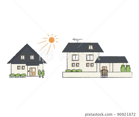 Vector illustrations of side-by-side single-family homes 90921872