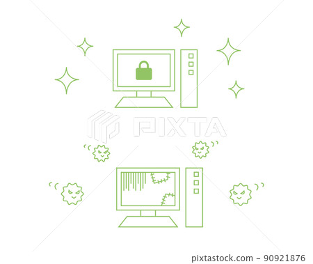 具有良好安全性的計算機和受病毒攻擊的計算機的矢量圖解 90921876