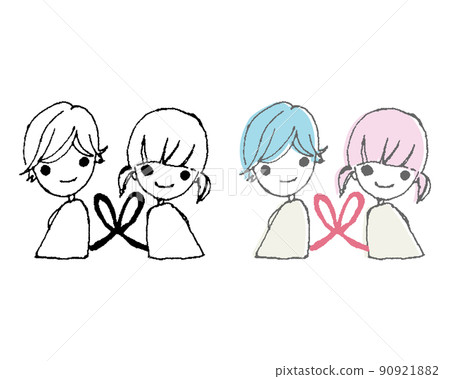 Vector illustration of two children connected by an edge 90921882